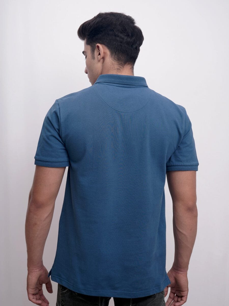 Short Sleeved Cotton Blended Polo T-Shirt for Men - Airforce Blue - Image 2