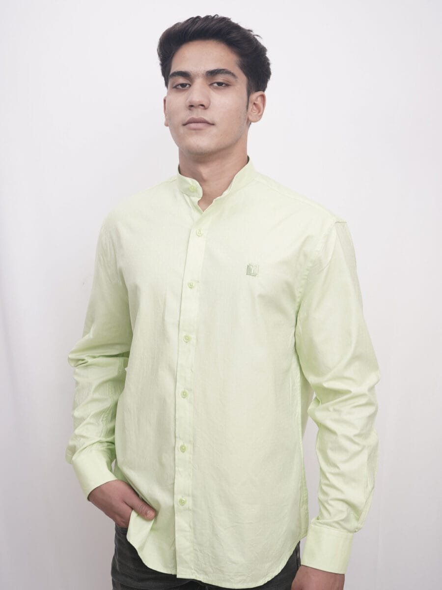 Diamond Dotted Stand-Collar Shirt for Men - Light Green (White Dotted) - Image 4