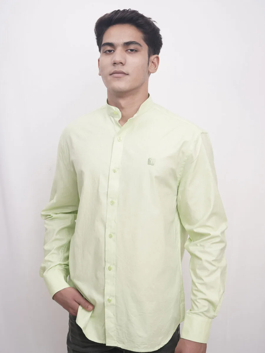 Diamond Dotted Stand-Collar Shirt for Men - Light Green (White Dotted) - Image 4