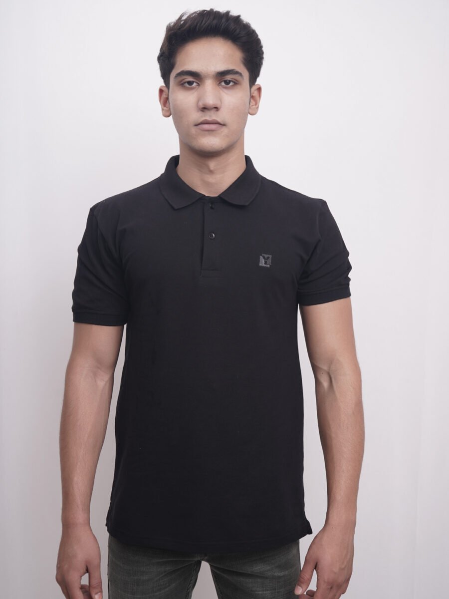 Short Sleeved Cotton Blended Polo T-Shirt for Men - Black