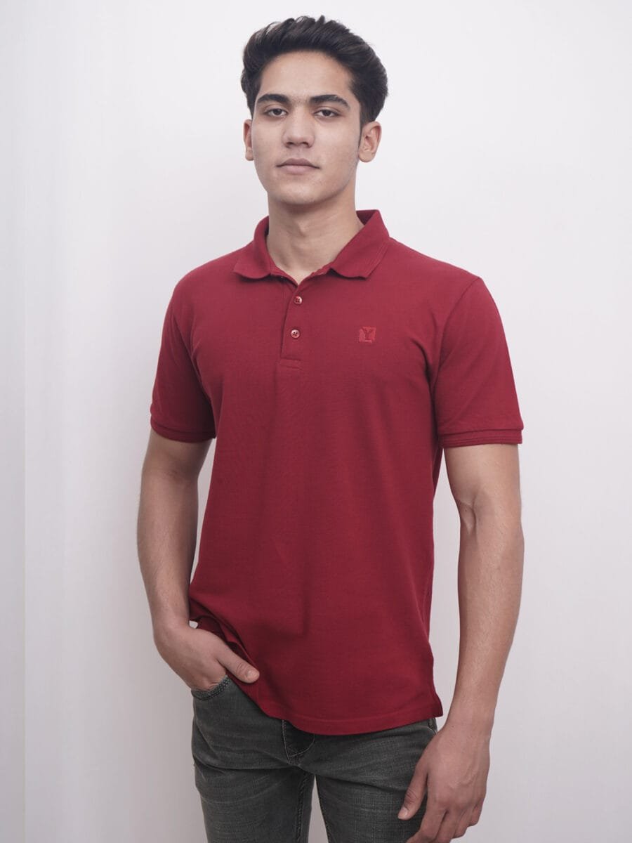 Short Sleeved Cotton Blended Polo T-Shirt for Men - Maroon - Image 4