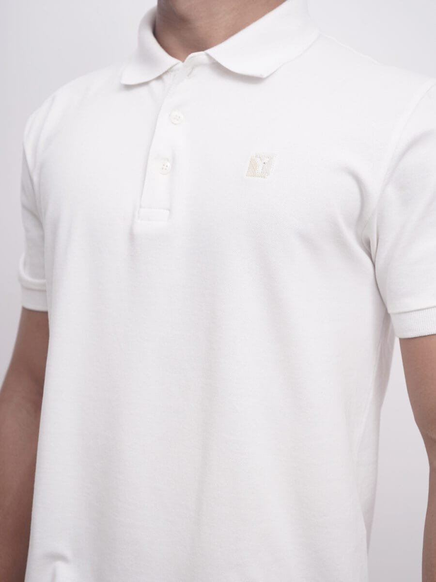 Short Sleeved Cotton Blended Polo T-Shirt for Men - White - Image 3