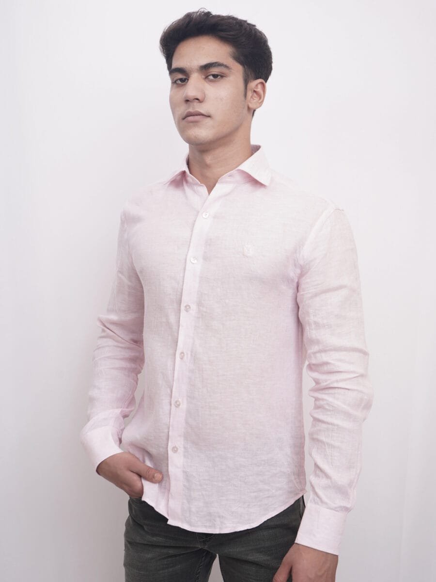 Imperial Linen Shirt for Men - Light Pink - Image 4