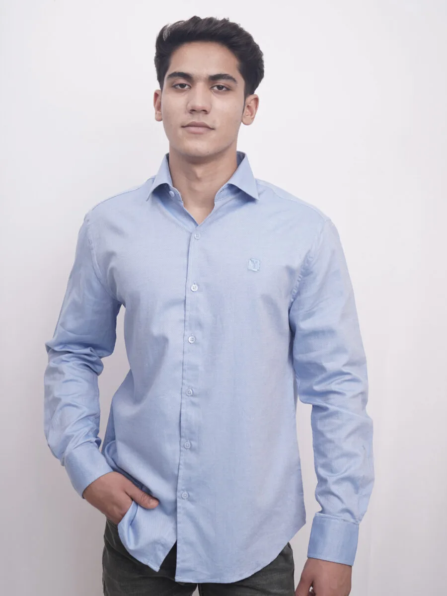 Royal Mulberry Cotton Shirt for Men - Light Blue (Small white dotted) - Image 4