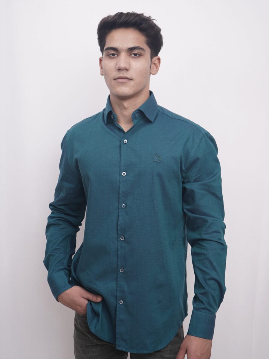 Royal Mulberry Cotton Shirt for Men - Teal (Small white dotted) - Image 4