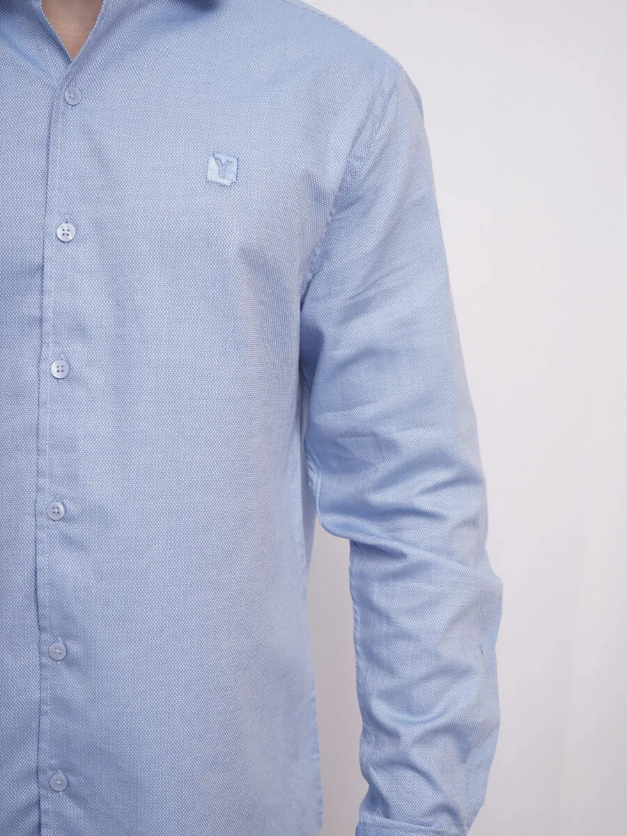 Royal Mulberry Cotton Shirt for Men - Light Blue (Small white dotted) - Image 3