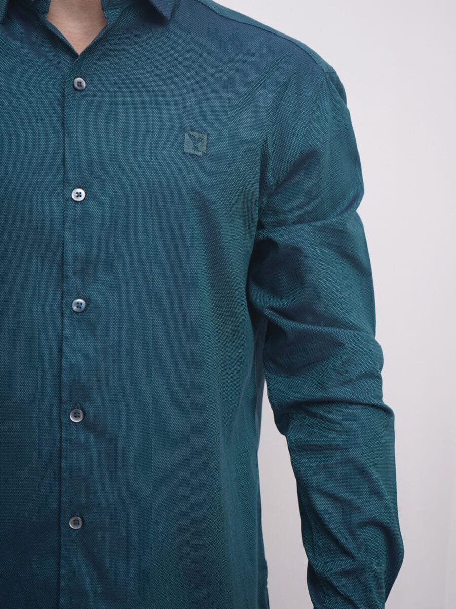 Royal Mulberry Cotton Shirt for Men - Teal (Small white dotted) - Image 3