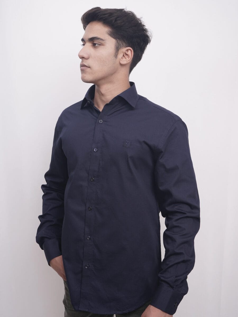 Authentic Natural Cotton Shirt for Men - Navy Blue - Image 4