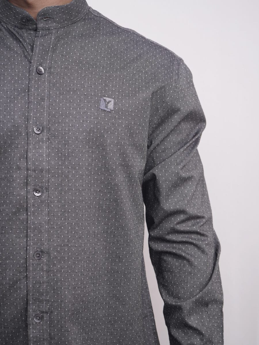 Diamond Dotted Stand-Collar Shirt for Men - Black (White Dotted) - Image 3