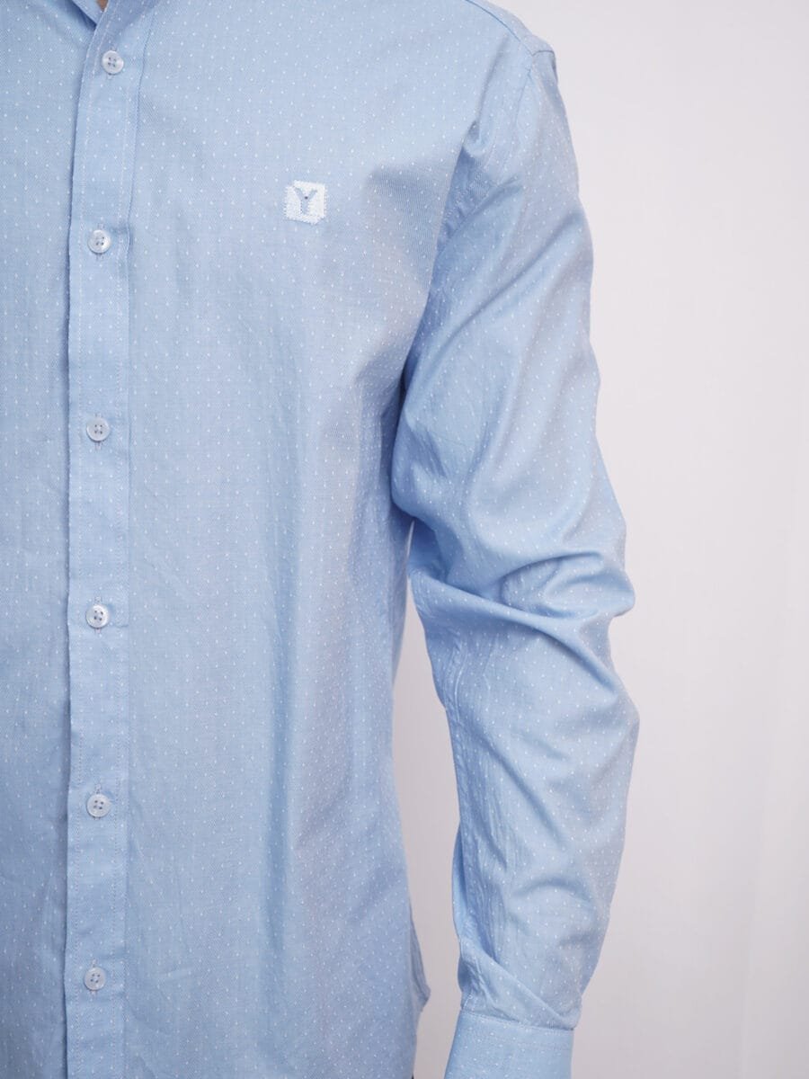 Diamond Dotted Stand-Collar Shirt for Men - Light Blue (White Dotted) - Image 3