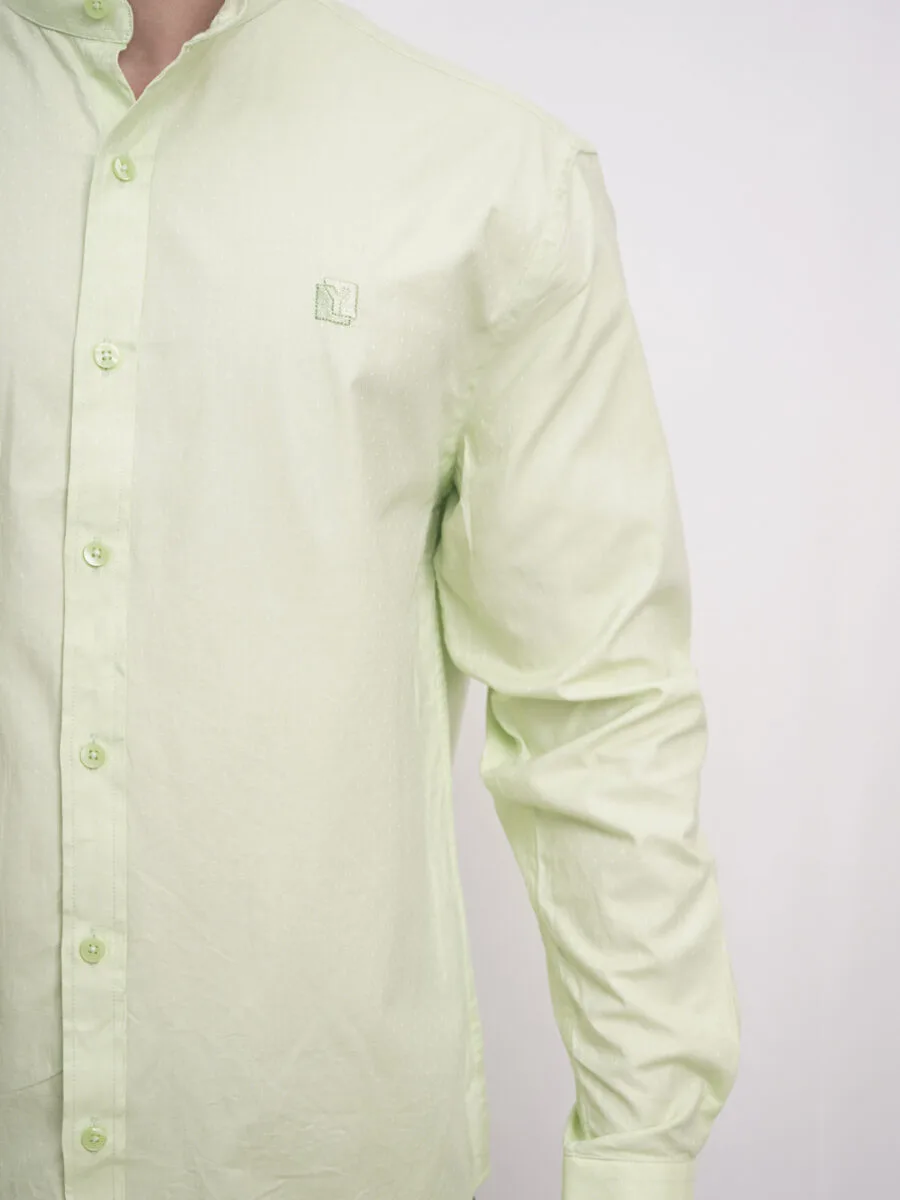 Diamond Dotted Stand-Collar Shirt for Men - Light Green (White Dotted) - Image 3