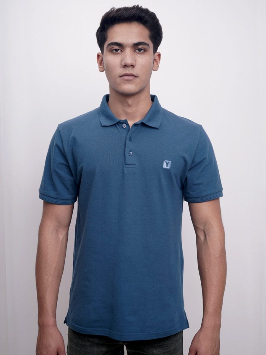 Short Sleeved Cotton Blended Polo T-Shirt for Men - Airforce Blue