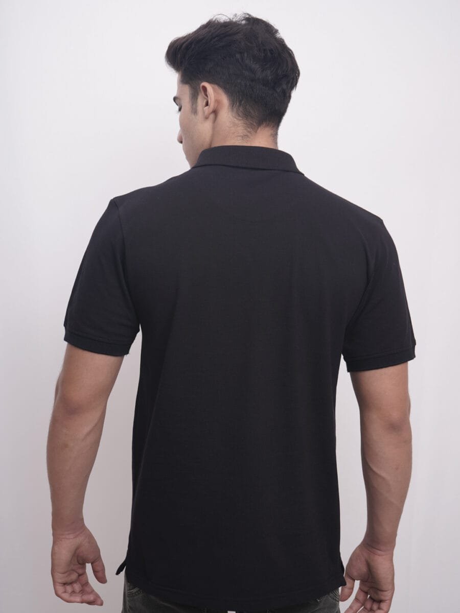 Short Sleeved Cotton Blended Polo T-Shirt for Men - Black - Image 2