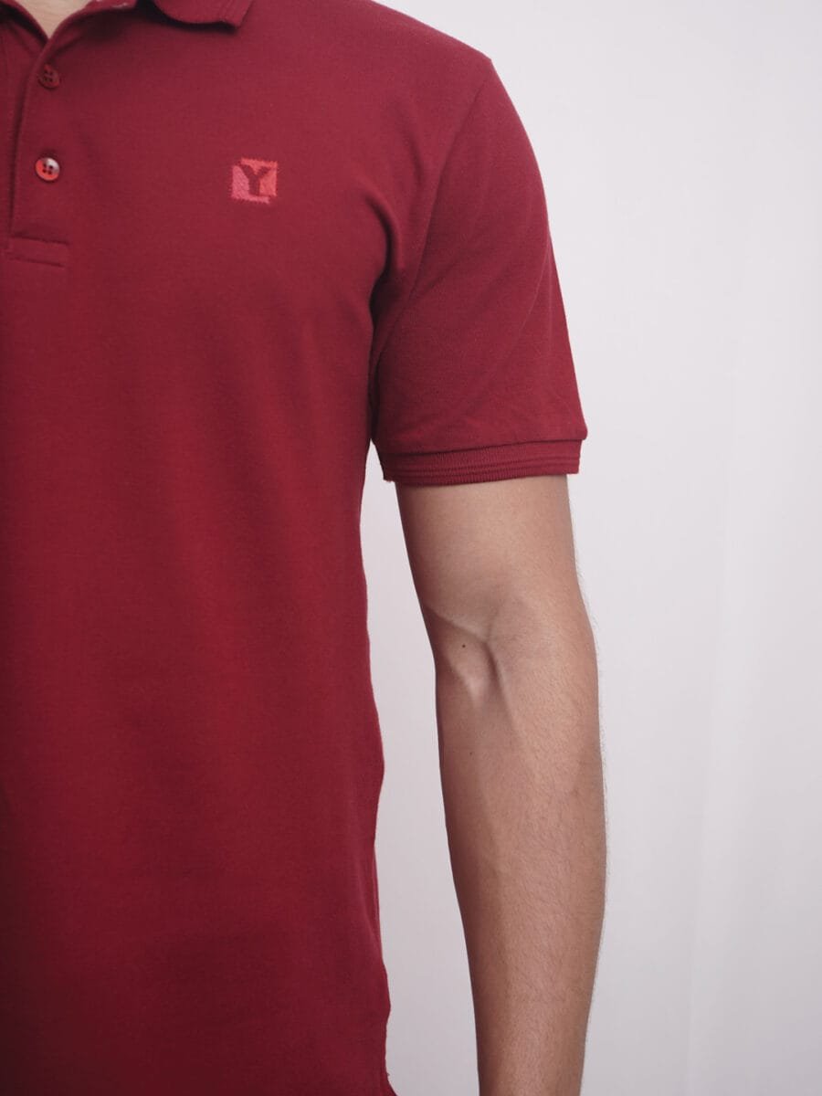 Short Sleeved Cotton Blended Polo T-Shirt for Men - Maroon - Image 3