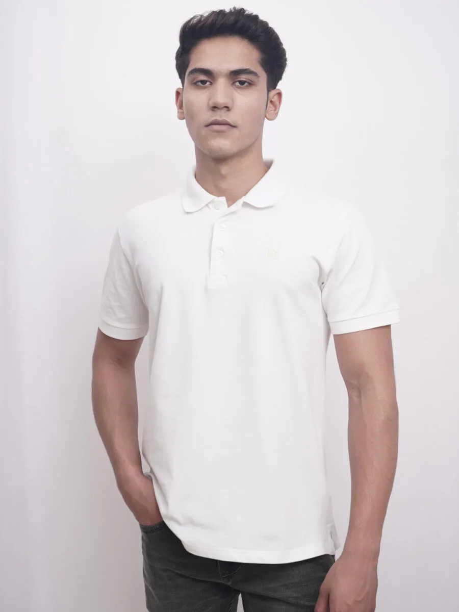 Short Sleeved Cotton Blended Polo T-Shirt for Men - White - Image 4