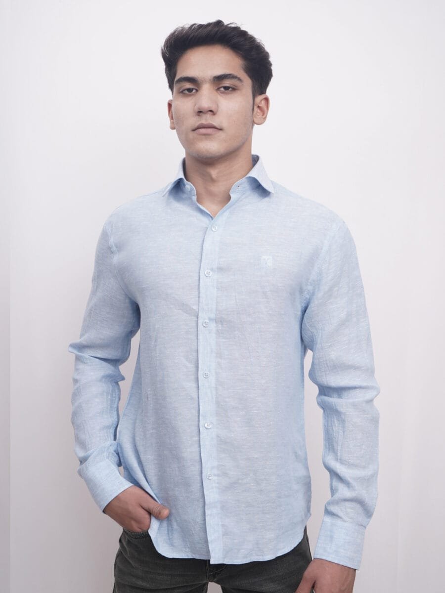 Imperial Linen Shirt for Men - Light Blue - Image 4