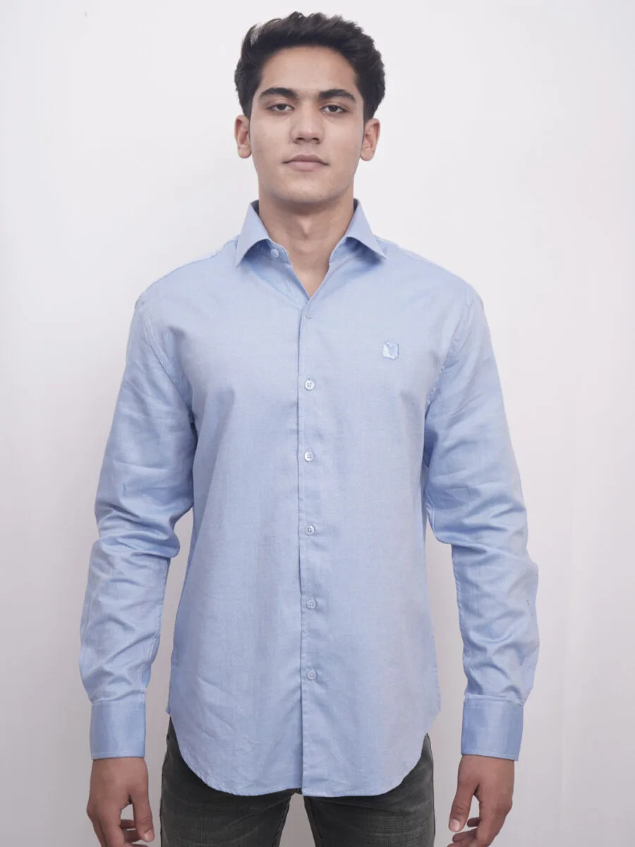 Royal Mulberry Cotton Shirt for Men - Light Blue (Small white dotted)