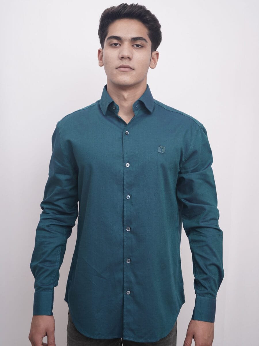 Royal Mulberry Cotton Shirt for Men - Teal (Small white dotted)