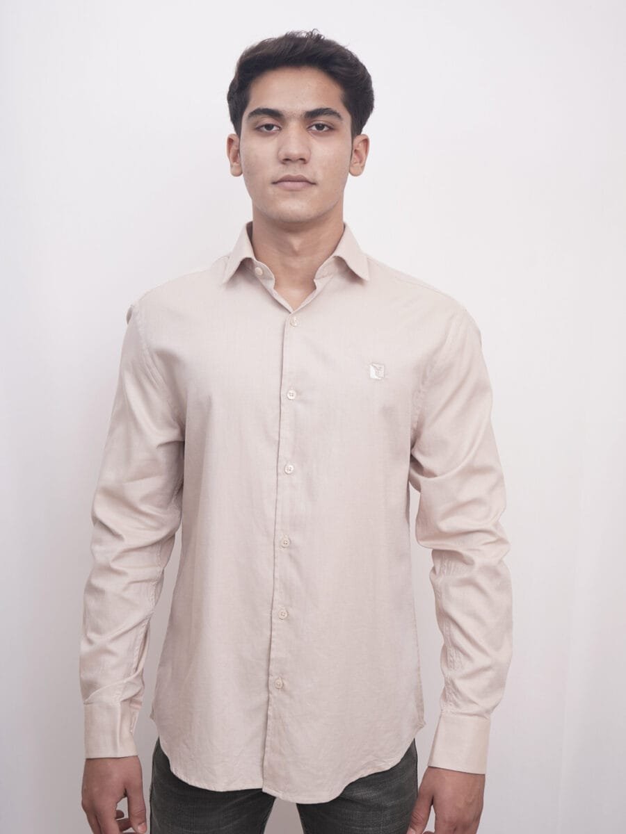 Royal Mulberry Cotton Shirt for Men - Beige (Small white dotted)