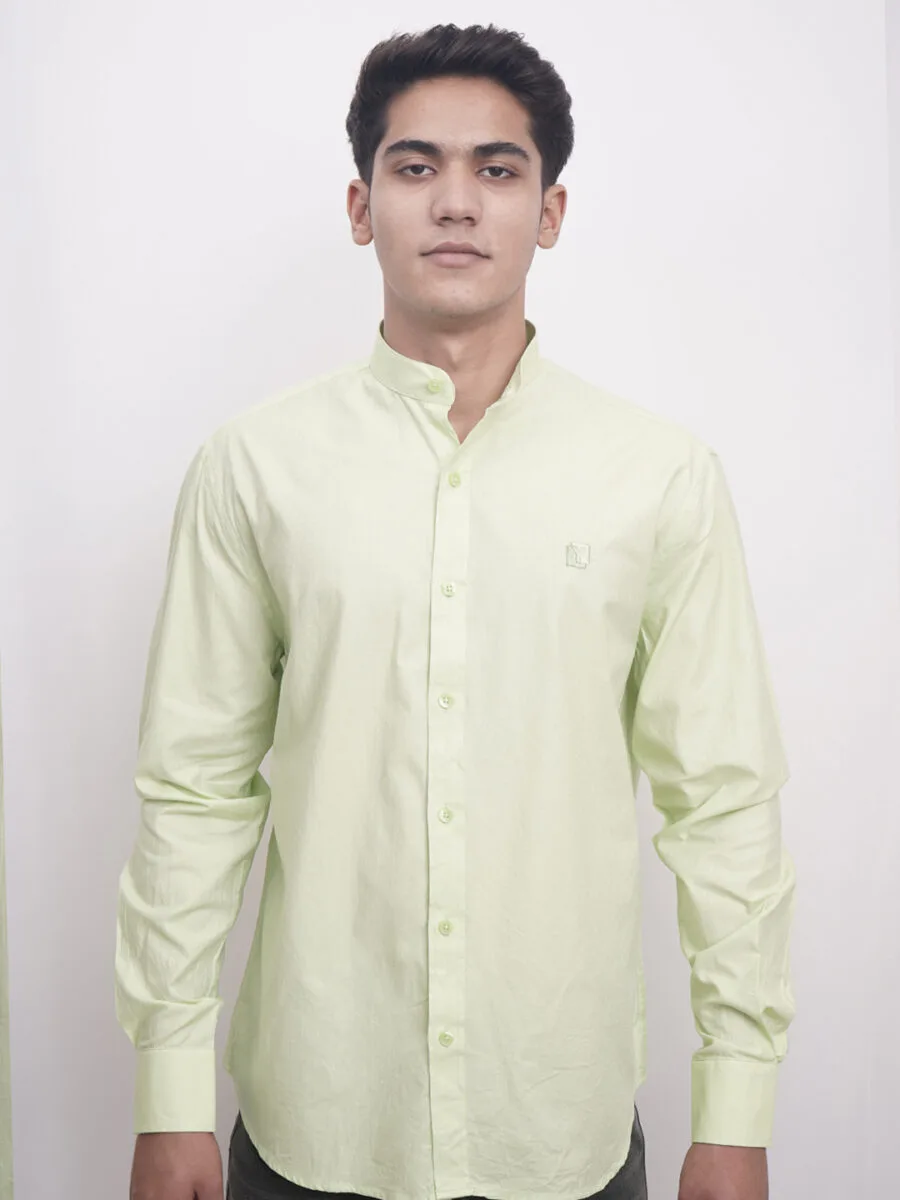 Diamond Dotted Stand-Collar Shirt for Men - Light Green (White Dotted)