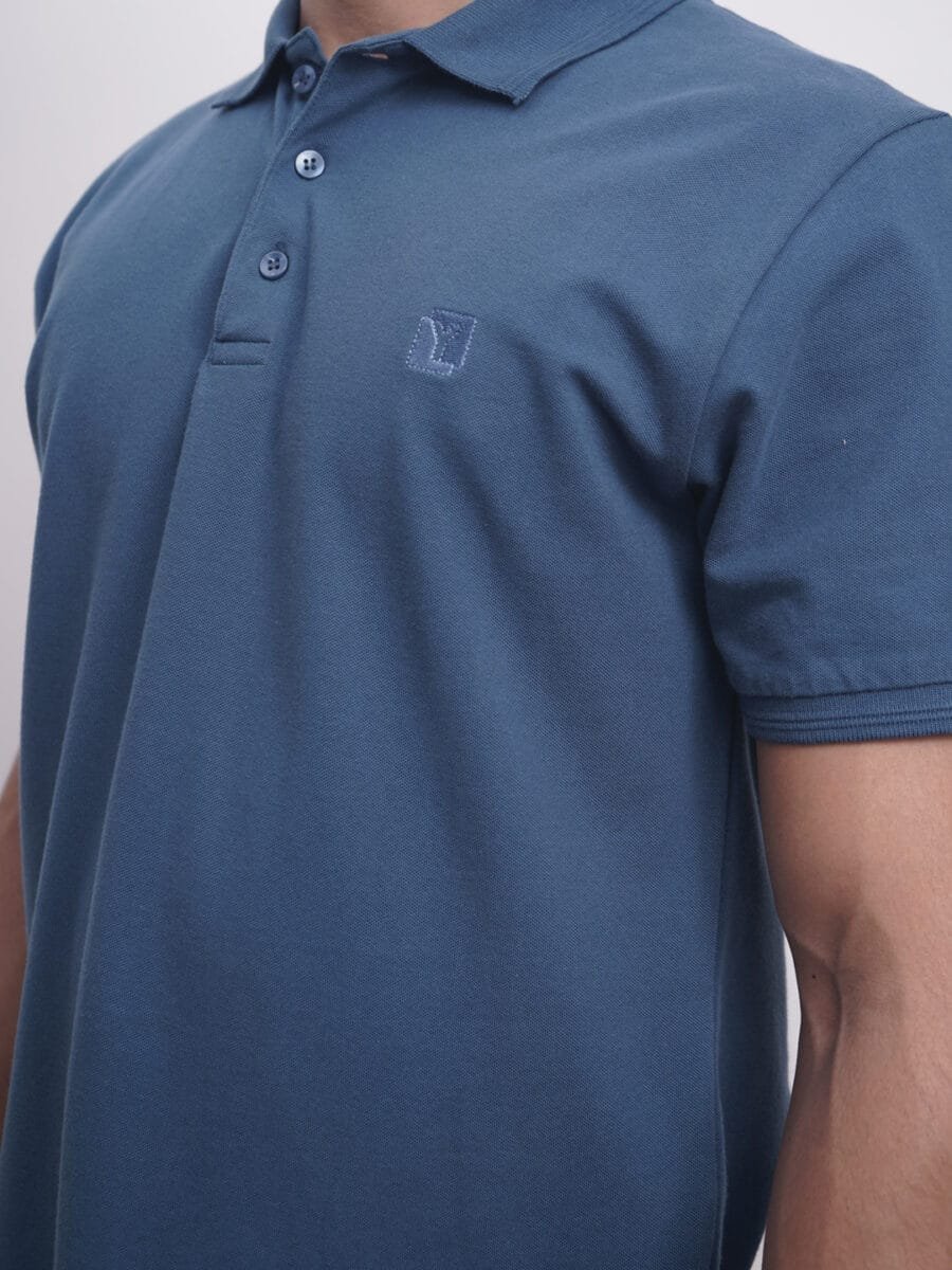 Short Sleeved Cotton Blended Polo T-Shirt for Men - Airforce Blue - Image 3