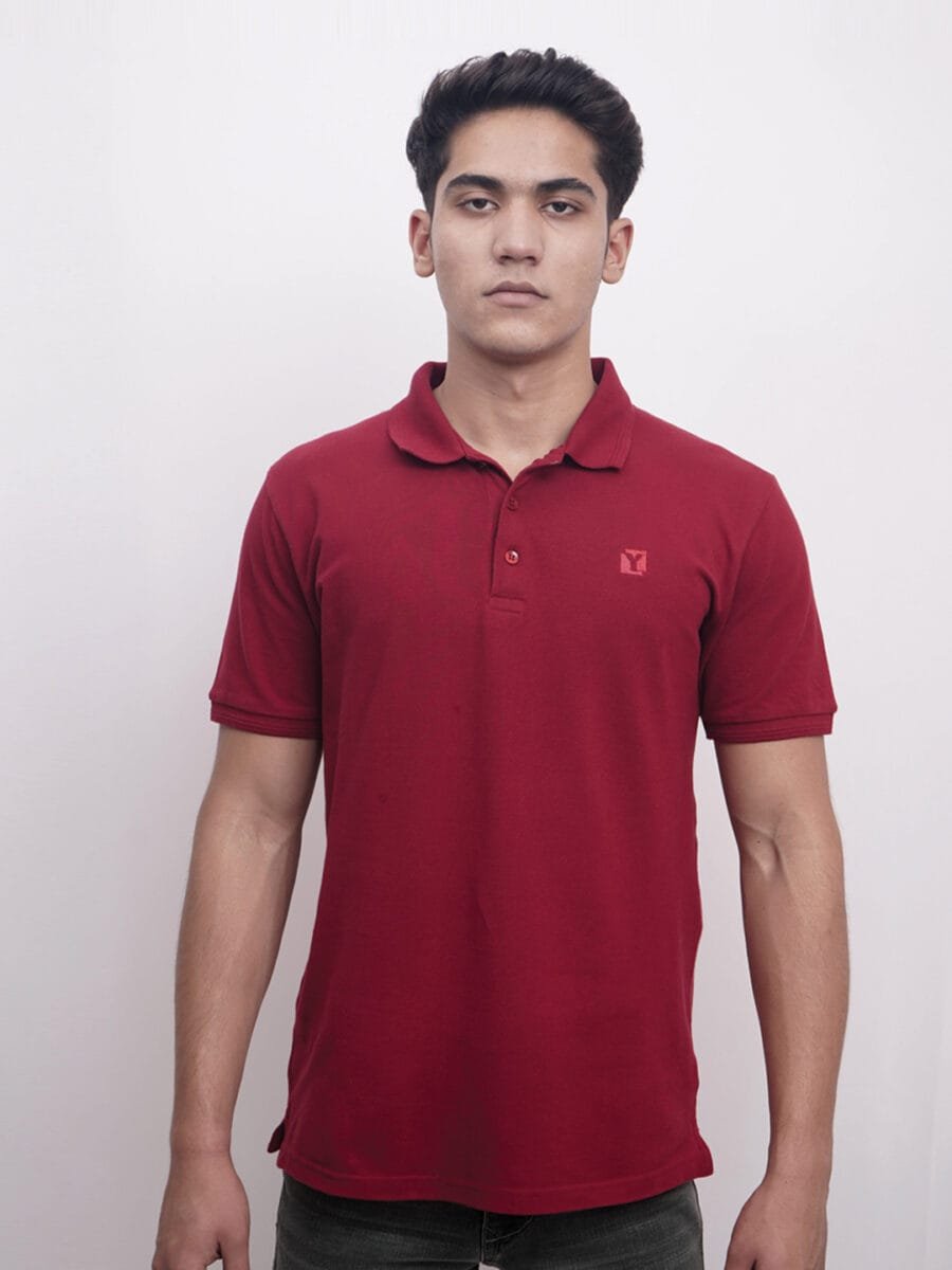 Short Sleeved Cotton Blended Polo T-Shirt for Men - Maroon