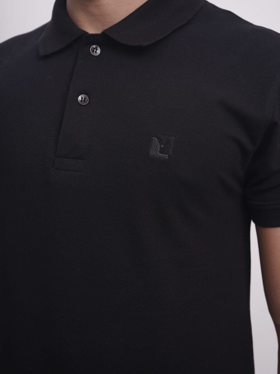 Short Sleeved Cotton Blended Polo T-Shirt for Men - Black - Image 3