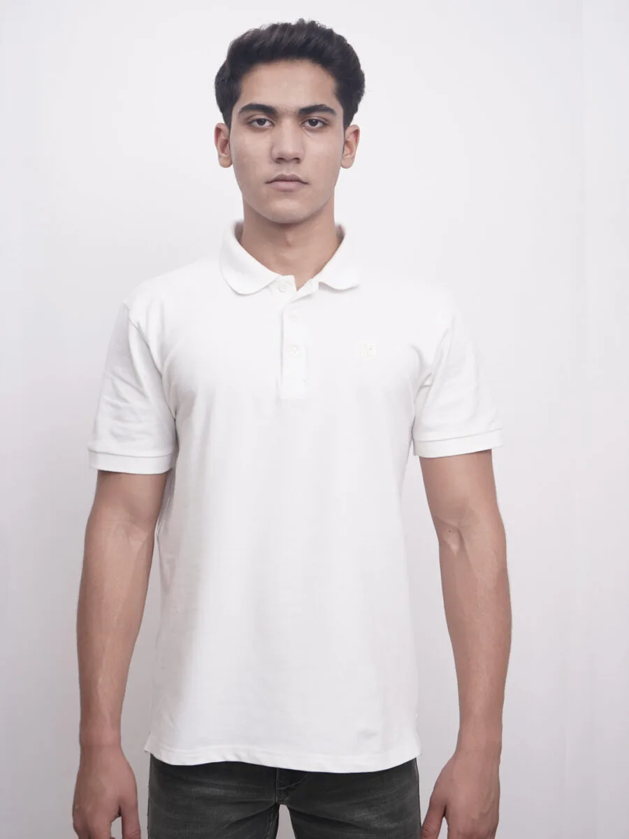 Short Sleeved Cotton Blended Polo T-Shirt for Men - White