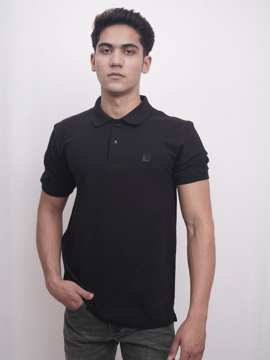 Short Sleeved Cotton Blended Polo T-Shirt for Men - Black - Image 4