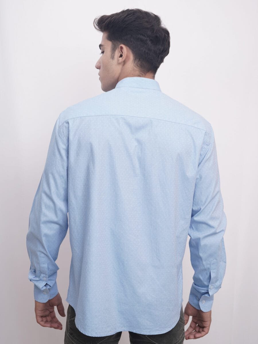 Diamond Dotted Stand-Collar Shirt for Men - Light Blue (White Dotted) - Image 2