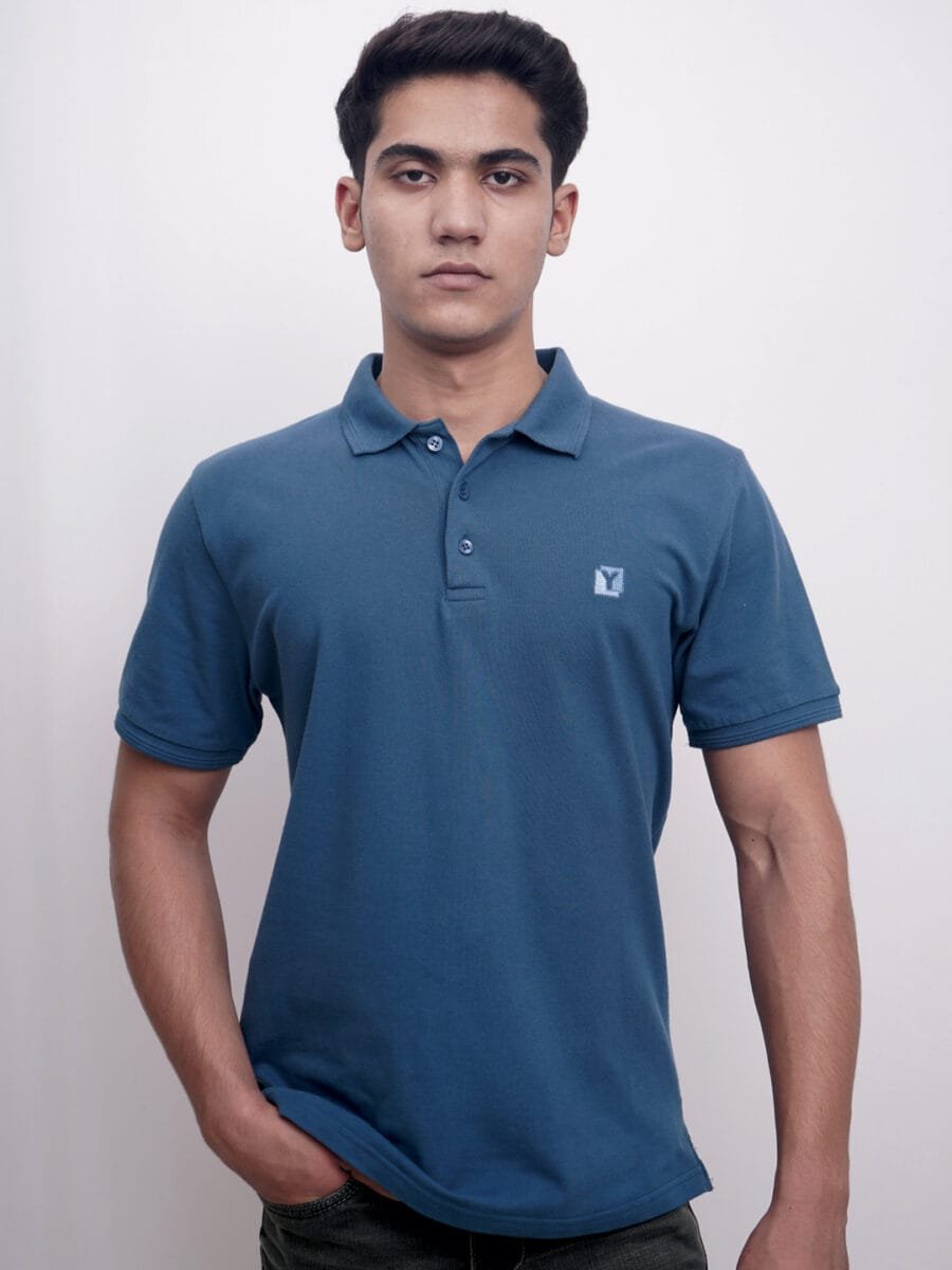 Short Sleeved Cotton Blended Polo T-Shirt for Men - Airforce Blue - Image 4