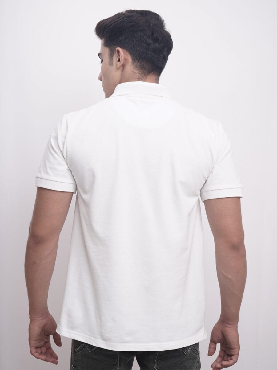 Short Sleeved Cotton Blended Polo T-Shirt for Men - White - Image 2