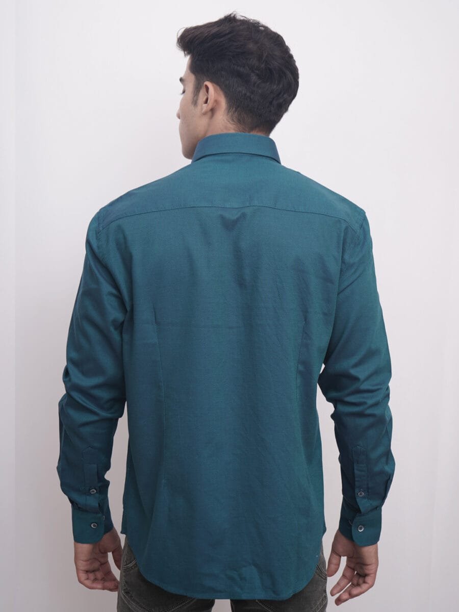 Royal Mulberry Cotton Shirt for Men - Teal (Small white dotted) - Image 2