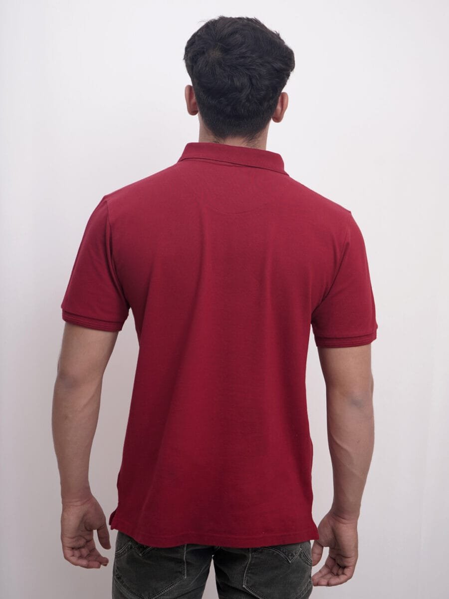 Short Sleeved Cotton Blended Polo T-Shirt for Men - Maroon - Image 2