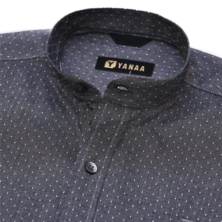 Diamond Dotted Stand-Collar Shirt for Men - Black (White Dotted) - Image 5