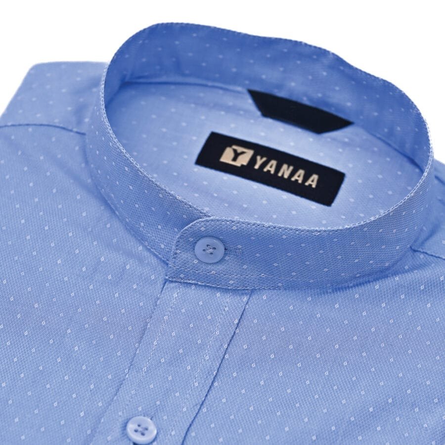 Diamond Dotted Stand-Collar Shirt for Men - Light Blue (White Dotted) - Image 5