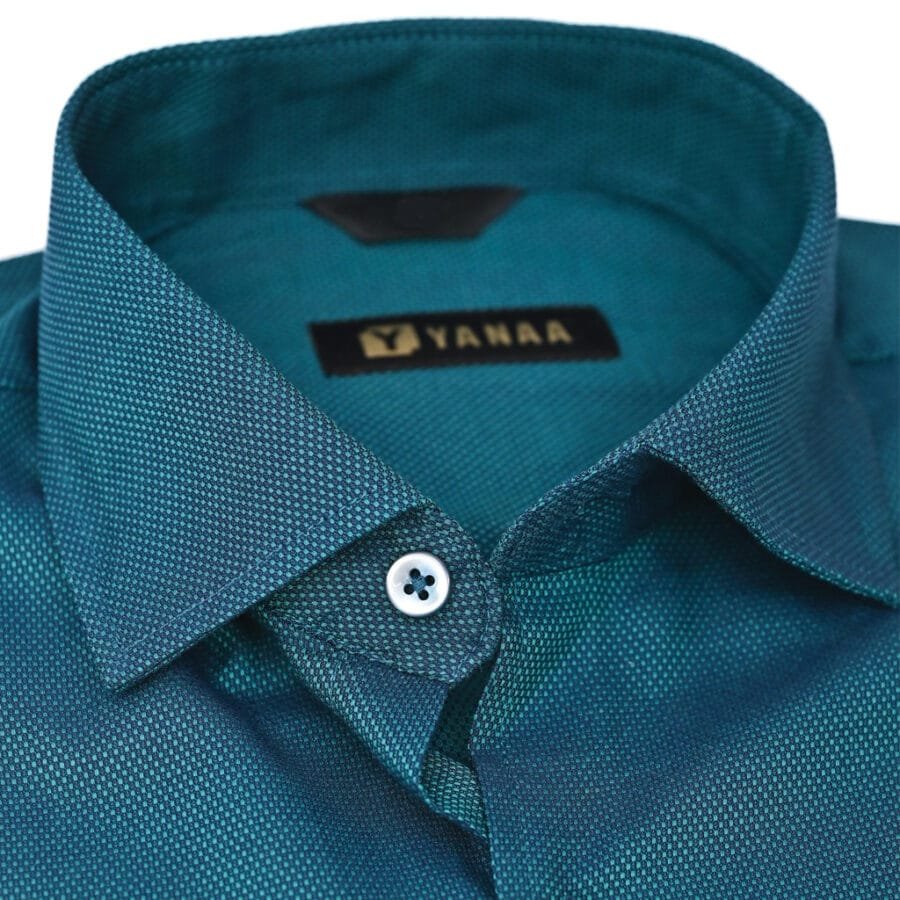 Royal Mulberry Cotton Shirt for Men - Teal (Small white dotted) - Image 5